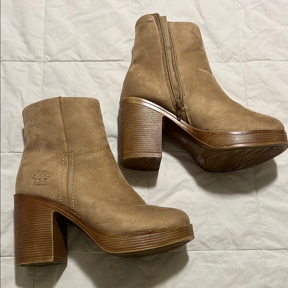C&C California Tan Heeled Boots with Platform Sole